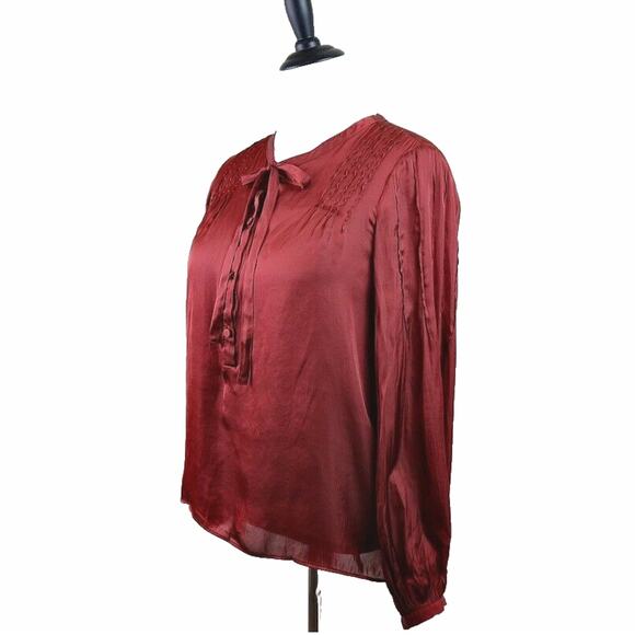 J. Crew Tops - J Crew Size M Featherweight Satin Tie Neck Blouse Clay Tile Orange
